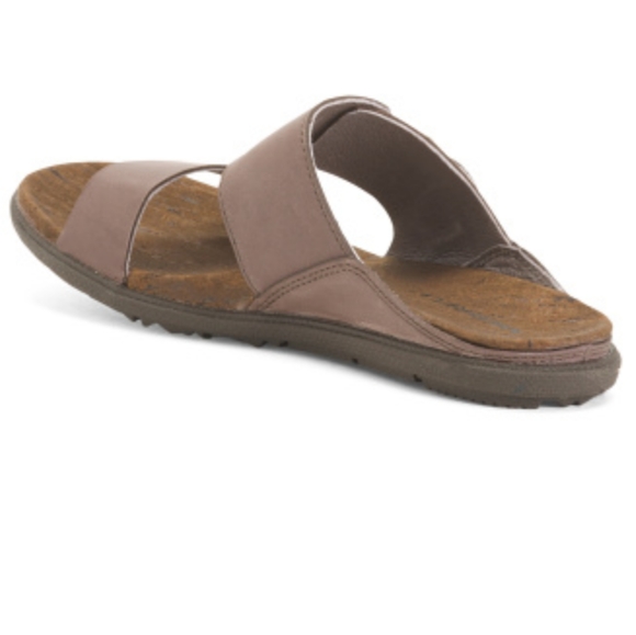 NITB MERRELL Luxe Buckle leather slides in Falcon - Picture 2 of 4